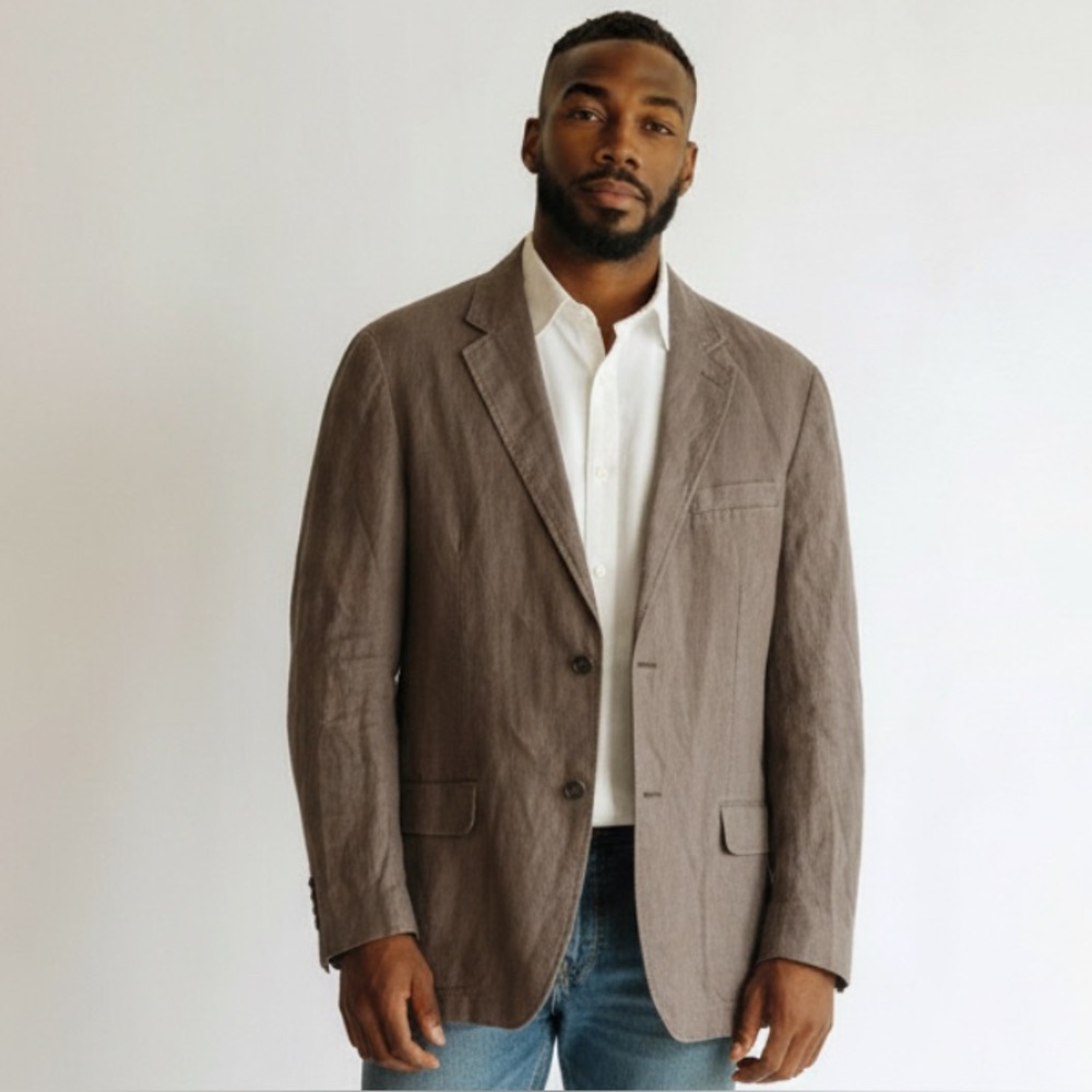 MATERIAL LONDON blazer large 100% linen brown Lightweight sport coat jacket